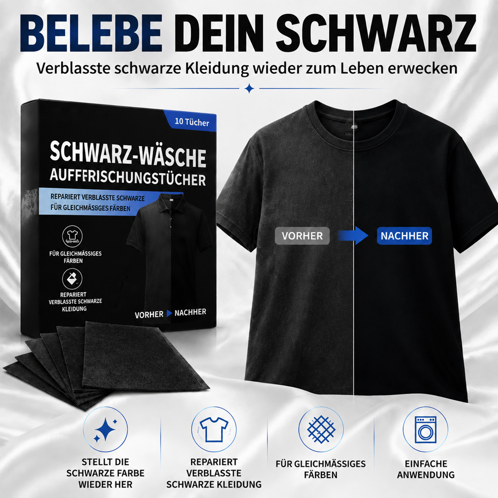 1 kaufen 1 GRATIS dazu🫧Schwarz-Wäsche Auffrischungstücher🖤Verblasste schwarze Kleidung wieder wie neu aussehen lassen