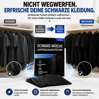 1 kaufen 1 GRATIS dazu🫧Schwarz-Wäsche Auffrischungstücher🖤Verblasste schwarze Kleidung wieder wie neu aussehen lassen