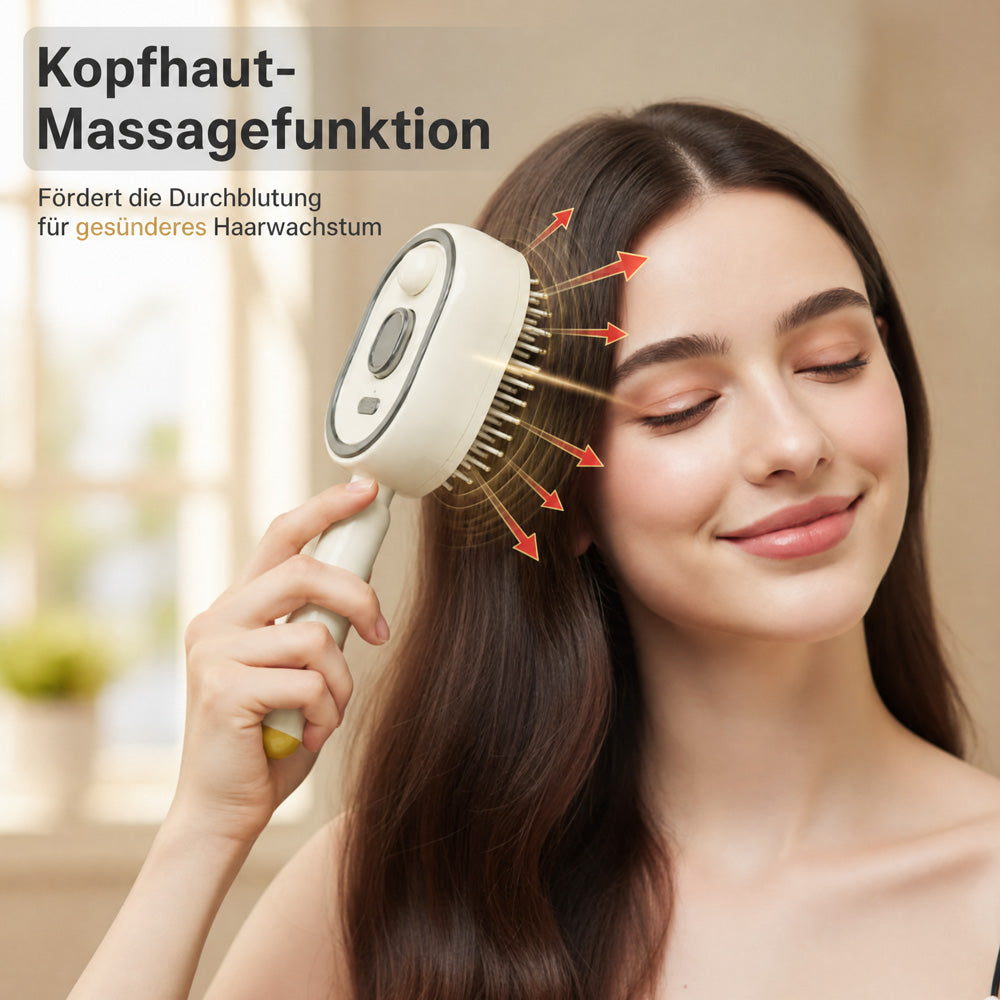 💖Elektrische Kopfhaut-Massagebürste 💆‍♀️ – Selbstreinigend 🧼, entwirrt ohne Ziepen ✨ mit Feuchtigkeitsspray 💨 | Für trockenes & strapaziertes Haar 🌟