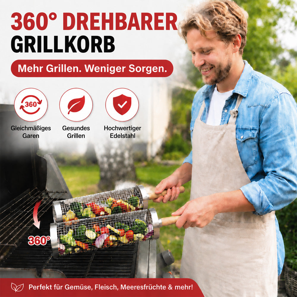 Der rollende Edelstahl-Grillkorb für Gemüse, Garnelen & kleine BBQ-Zutaten.🔥