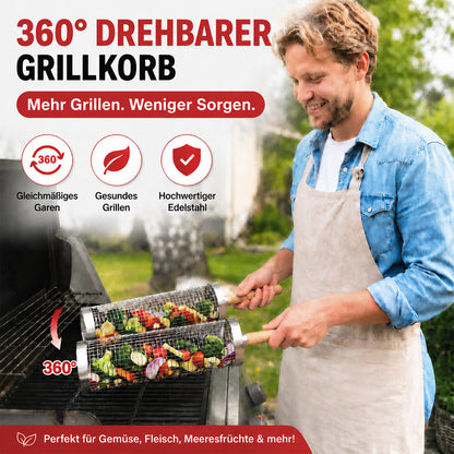 Der rollende Edelstahl-Grillkorb für Gemüse, Garnelen & kleine BBQ-Zutaten.🔥