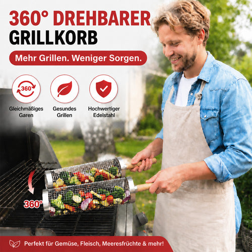 Der rollende Edelstahl-Grillkorb für Gemüse, Garnelen & kleine BBQ-Zutaten.🔥