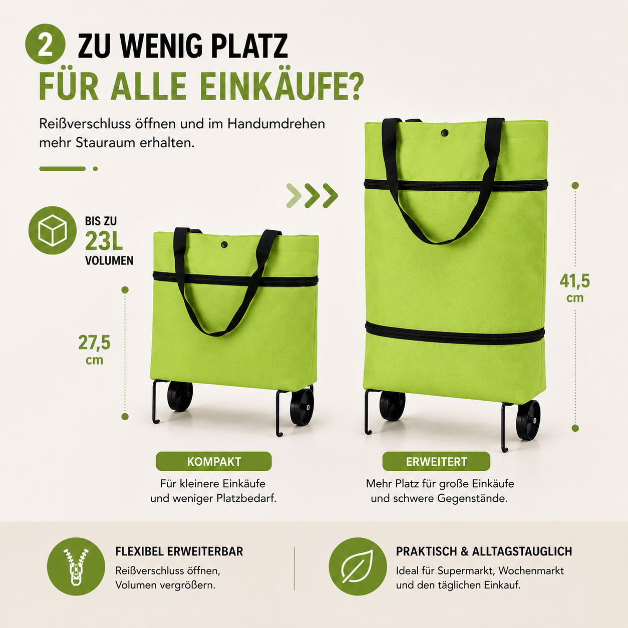 Faltbare Einkaufstasche mit Rollen