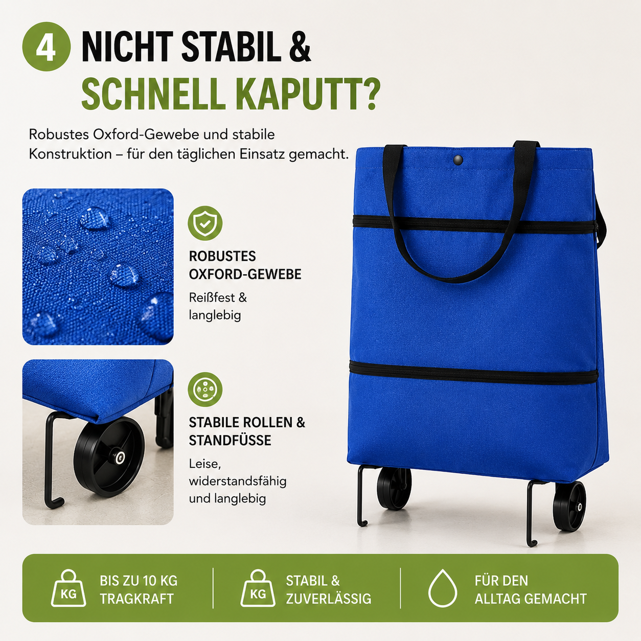 Faltbare Einkaufstasche mit Rollen
