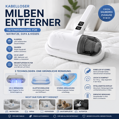 🌟Komplett aufgerüstet🛏️Über 500.000 Stück verkauft!💝Bettstaubsauger mit UV-C-Licht – Klopfen + Saugen + UV in einem!💥🔦