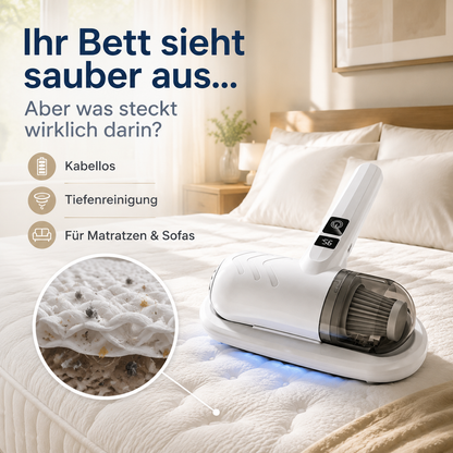 🌟Komplett aufgerüstet🛏️Über 500.000 Stück verkauft!💝Bettstaubsauger mit UV-C-Licht – Klopfen + Saugen + UV in einem!💥🔦
