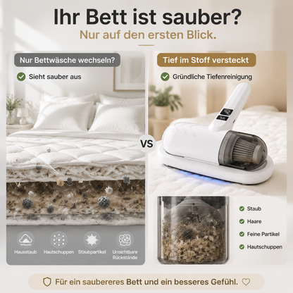🌟Komplett aufgerüstet🛏️Über 500.000 Stück verkauft!💝Bettstaubsauger mit UV-C-Licht – Klopfen + Saugen + UV in einem!💥🔦