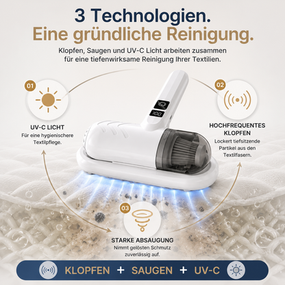 🌟Komplett aufgerüstet🛏️Über 500.000 Stück verkauft!💝Bettstaubsauger mit UV-C-Licht – Klopfen + Saugen + UV in einem!💥🔦