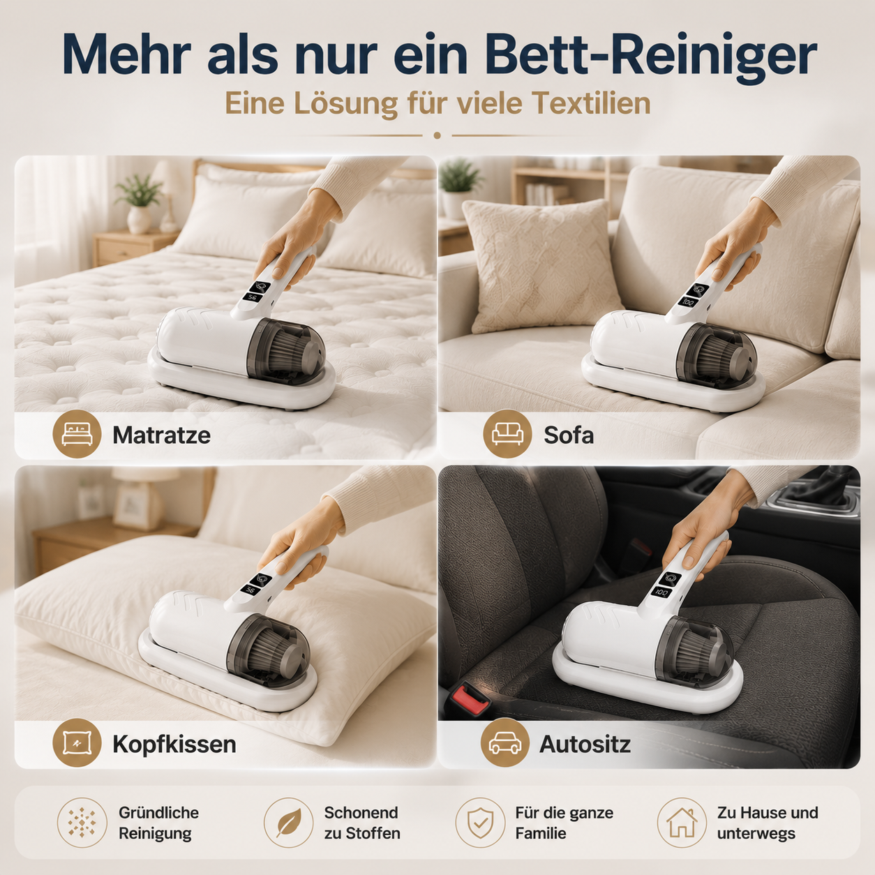 🌟Komplett aufgerüstet🛏️Über 500.000 Stück verkauft!💝Bettstaubsauger mit UV-C-Licht – Klopfen + Saugen + UV in einem!💥🔦