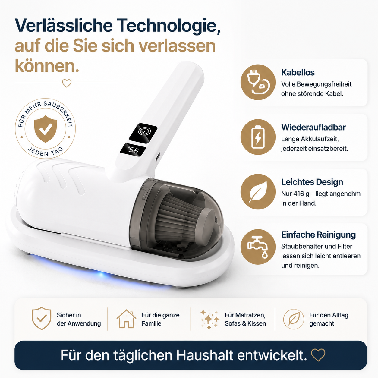 🌟Komplett aufgerüstet🛏️Über 500.000 Stück verkauft!💝Bettstaubsauger mit UV-C-Licht – Klopfen + Saugen + UV in einem!💥🔦