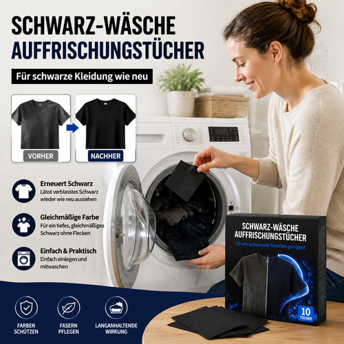 1 kaufen 1 GRATIS dazu🫧Schwarz-Wäsche Auffrischungstücher🖤Verblasste schwarze Kleidung wieder wie neu aussehen lassen