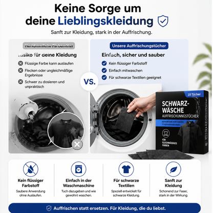 1 kaufen 1 GRATIS dazu🫧Schwarz-Wäsche Auffrischungstücher🖤Verblasste schwarze Kleidung wieder wie neu aussehen lassen