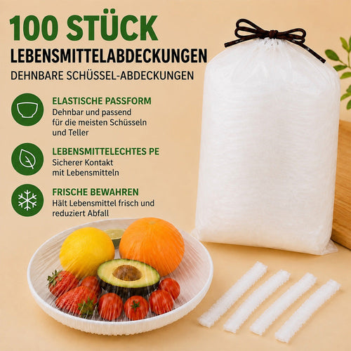 ❄️ 100 Stück Frischhaltehauben, Elastische Abdeckungen für Schüsseln & Teller, Alternative zu Frischhaltefolie, für Lebensmittel & Reste