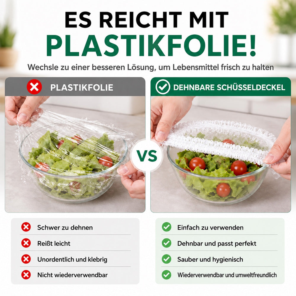 ❄️ 100 Stück Frischhaltehauben, Elastische Abdeckungen für Schüsseln & Teller, Alternative zu Frischhaltefolie, für Lebensmittel & Reste