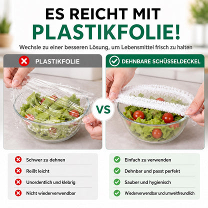 ❄️ 100 Stück Frischhaltehauben, Elastische Abdeckungen für Schüsseln & Teller, Alternative zu Frischhaltefolie, für Lebensmittel & Reste