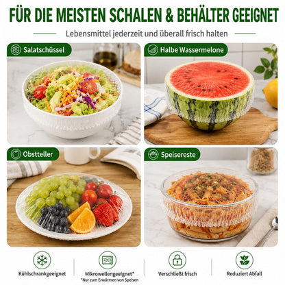 ❄️ 100 Stück Frischhaltehauben, Elastische Abdeckungen für Schüsseln & Teller, Alternative zu Frischhaltefolie, für Lebensmittel & Reste