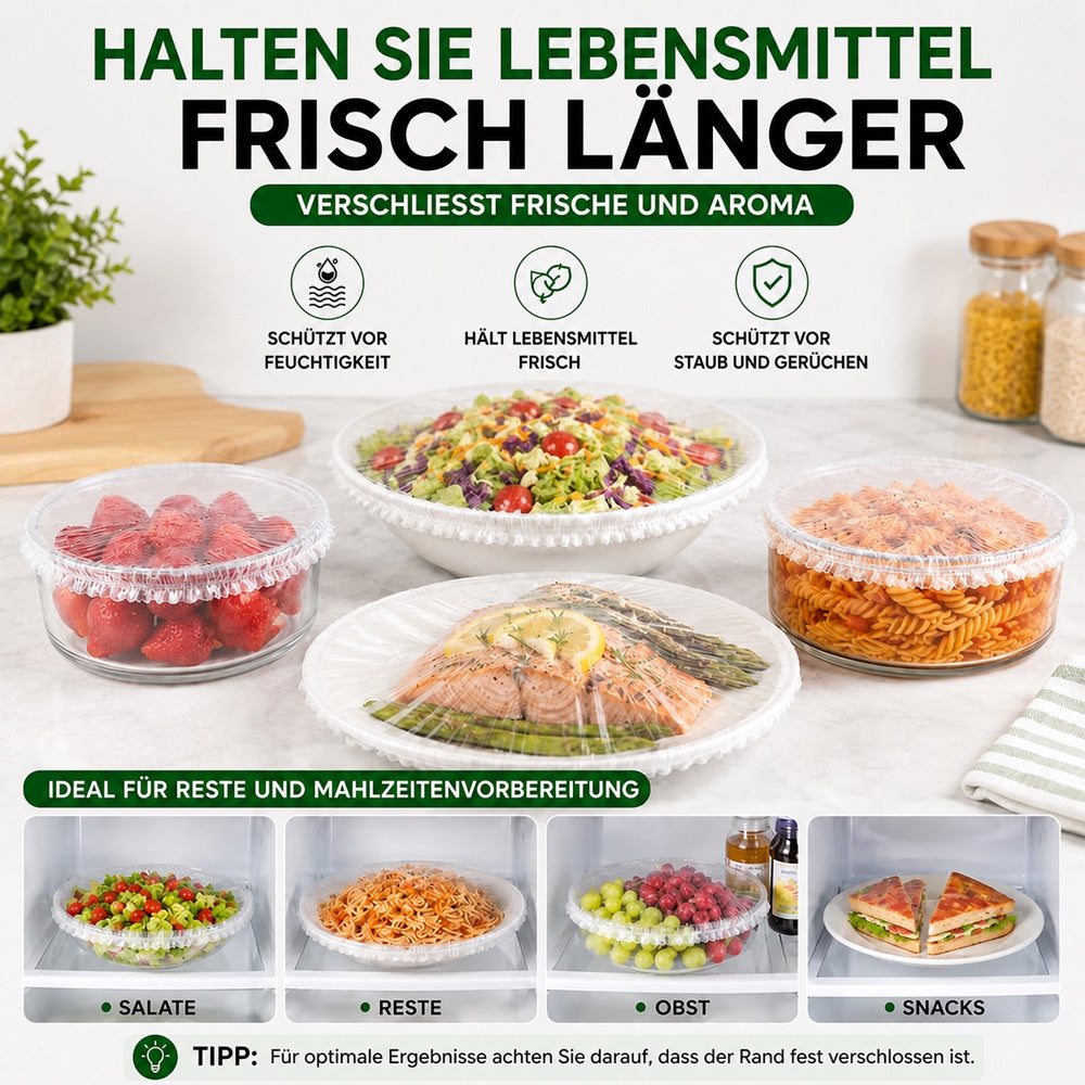 ❄️ 100 Stück Frischhaltehauben, Elastische Abdeckungen für Schüsseln & Teller, Alternative zu Frischhaltefolie, für Lebensmittel & Reste