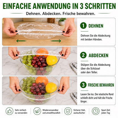 ❄️ 100 Stück Frischhaltehauben, Elastische Abdeckungen für Schüsseln & Teller, Alternative zu Frischhaltefolie, für Lebensmittel & Reste