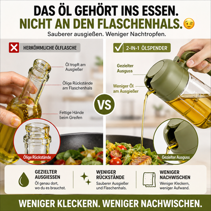 ✨ Schluss mit Tropfen & fettigen Ölflaschen – 2-in-1 Ölspender