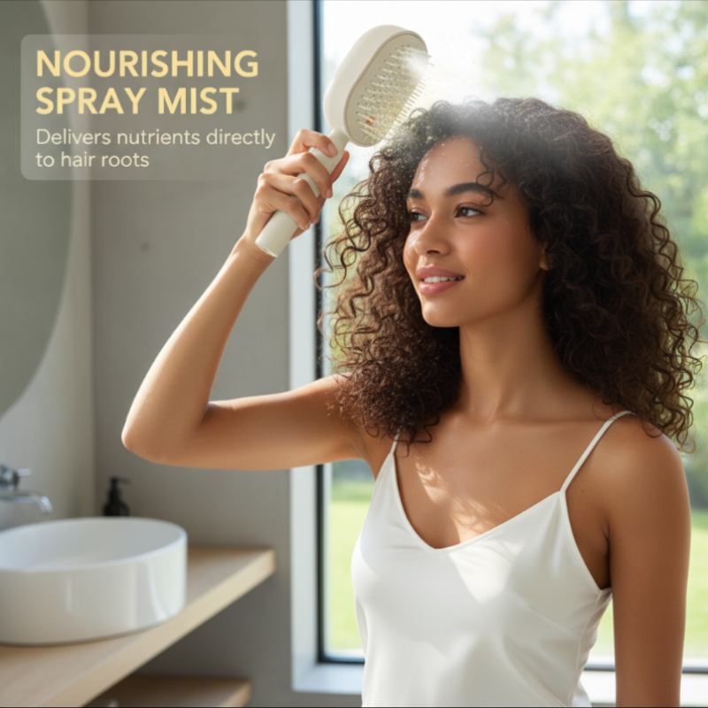 💖Scalp Massager Comb 💆‍♀️ – Self-Cleaning 🧼, Tangle-Free ✂️ & Frizz-Control Hair Brush with Soothing Mist Spray 💨✨ | Perfect for Dry, Brittle Hair 💧🌟