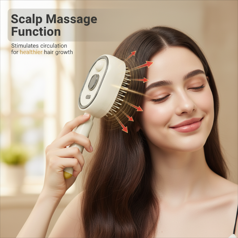💖Scalp Massager Comb 💆‍♀️ – Self-Cleaning 🧼, Tangle-Free ✂️ & Frizz-Control Hair Brush with Soothing Mist Spray 💨✨ | Perfect for Dry, Brittle Hair 💧🌟
