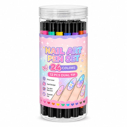 💅 NUR FÜR KURZE ZEIT: 50 % RABATT! 💥 24-Farben Nail-Art-Stifte mit Doppelspitze – Ausmalen & Gestalten in einem Set ✨