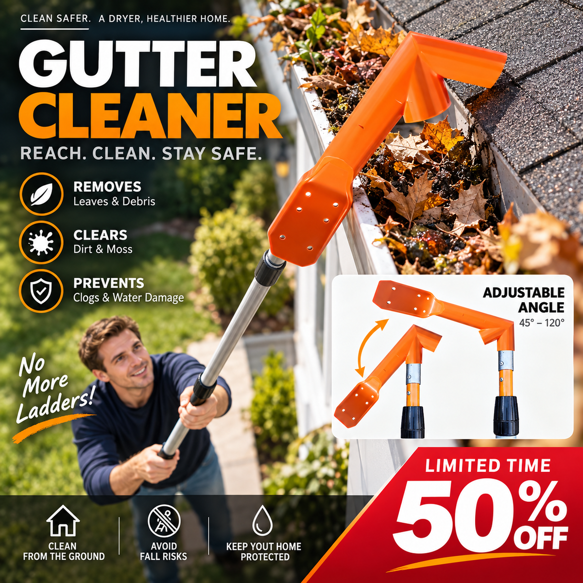 Clean Gutters Instantly! No-Ladder Adjustable Gutter Scoop