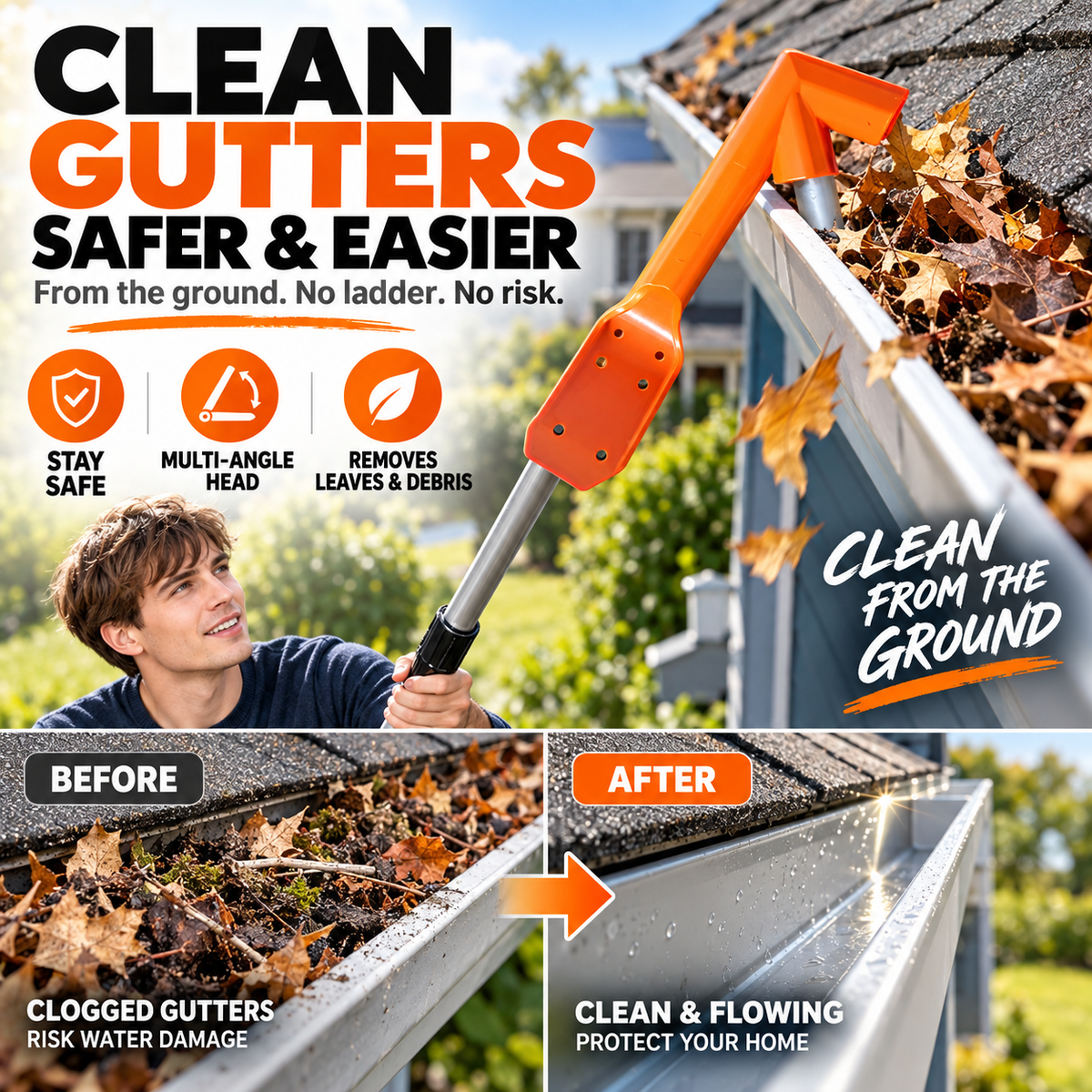 Clean Gutters Instantly! No-Ladder Adjustable Gutter Scoop