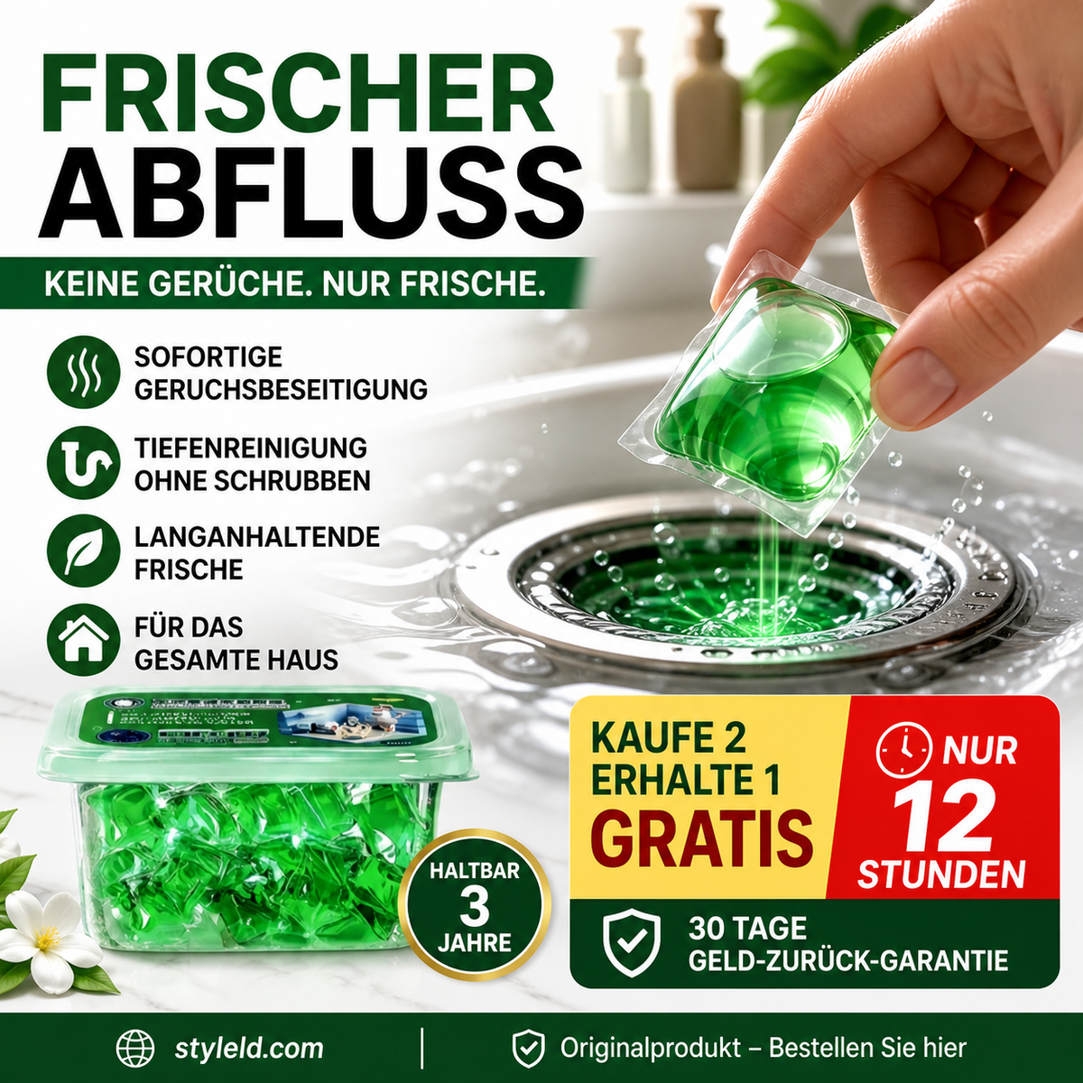 🏠💧 50 % Rabatt! Abfluss‑Deodorant‑Tabs – Bio‑Enzym‑Formel neutralisiert Gerüche direkt an der Quelle. Sofortiger Frischeduft, ohne aggressive Chemikalien. Verabschieden Sie sich von unangenehmen Gerüchen.
